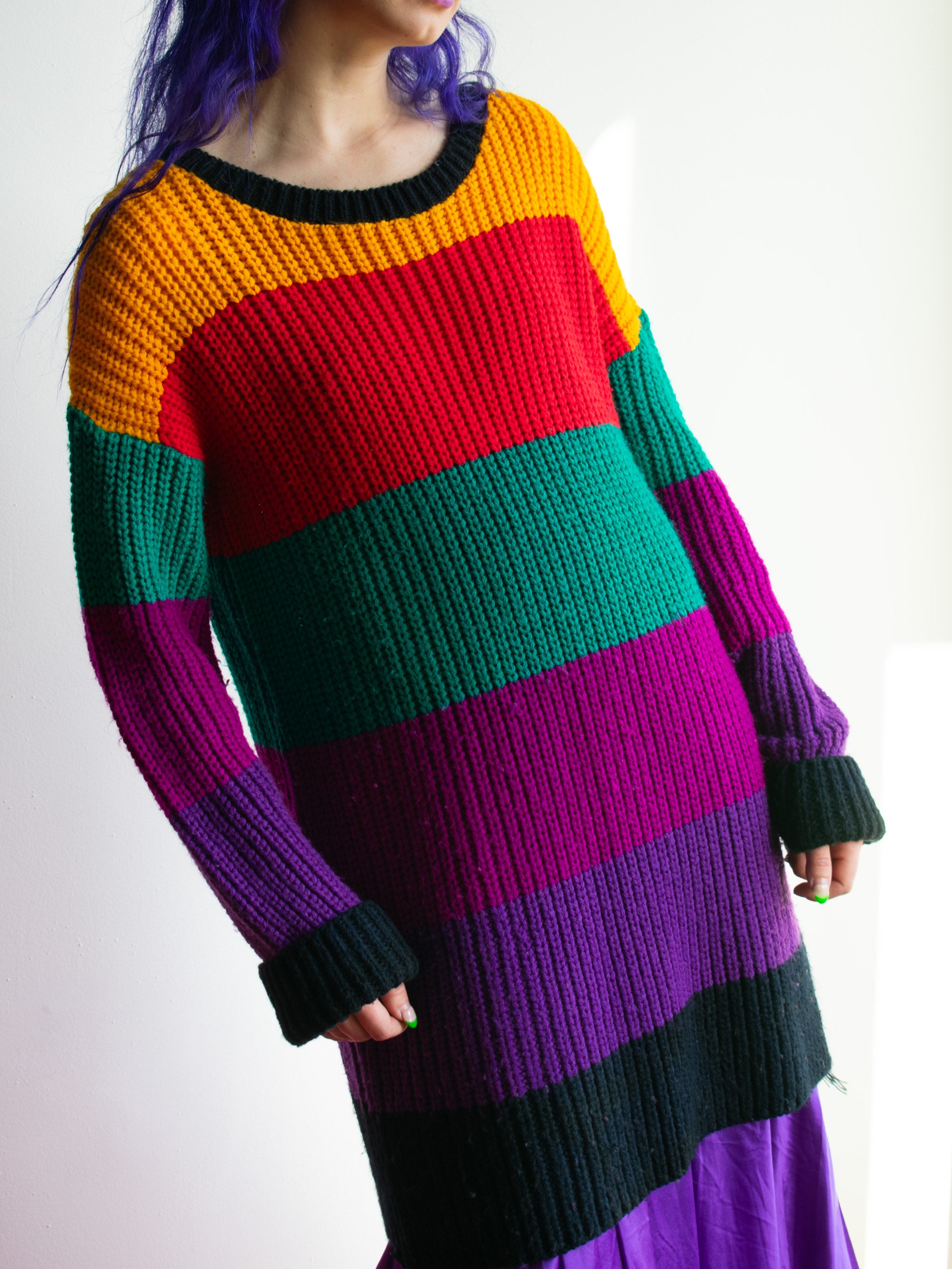 80 s Betsey Johnson Punk Label Jewel Tone Color Block Rainbow